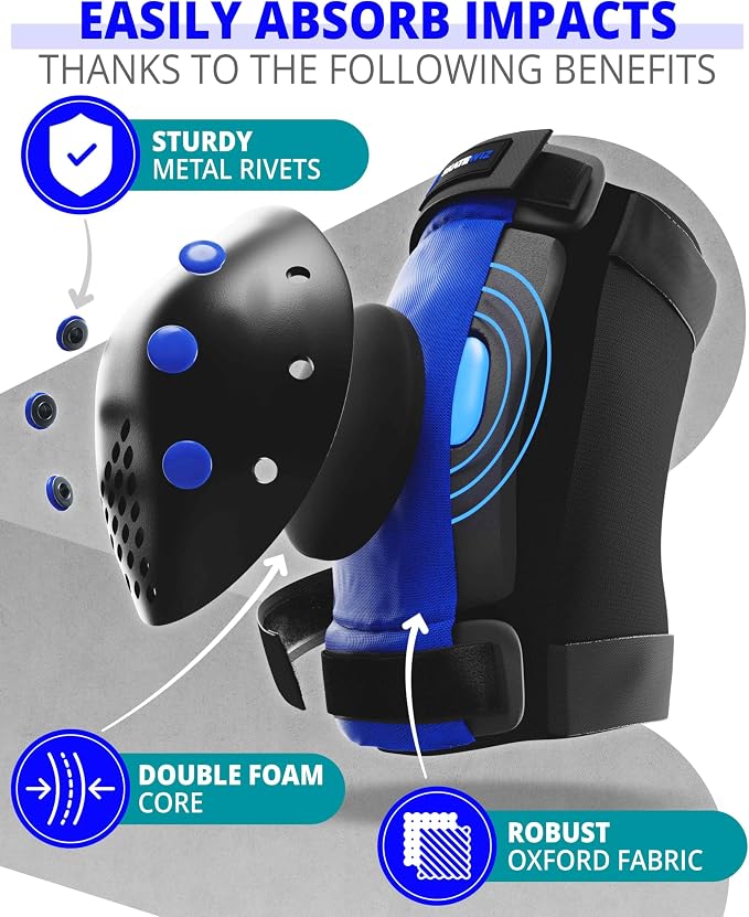 SKATEWIZ Skateboard Pads Protective Gear Set for Kids and Adults - Smash - Roller Skate Pads [6pc] with Wrist Guards - Skating Protective Gear - Roller Derby