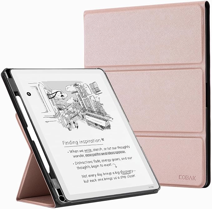 CoBak Case for 11" Kindle Scribe 3rd Generation 2025, Kindle Scribe Colorsoft with Two Viewing Angles - All New PU Leather Cover with Auto Sleep Wake, Pen Holder. Rose Gold