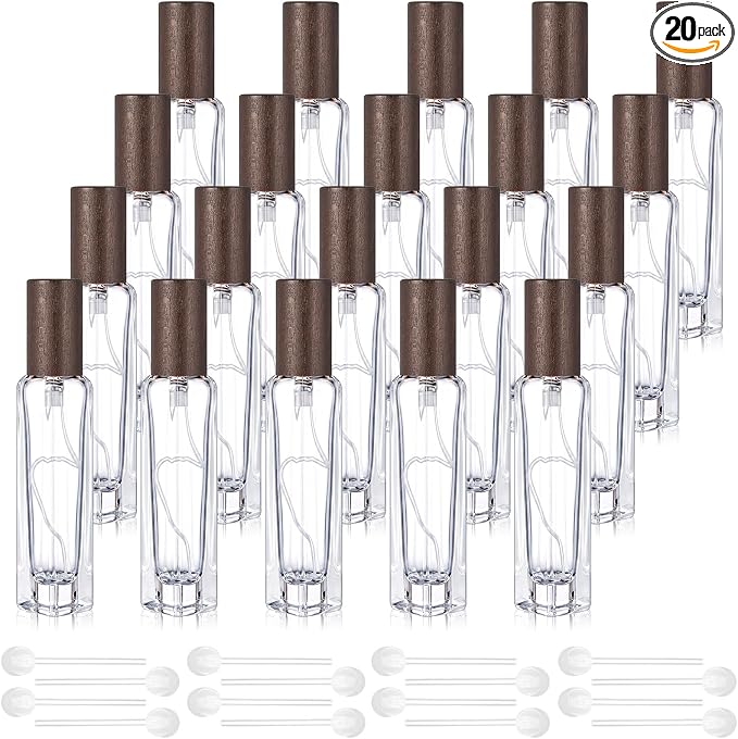 Domensi 20 Pcs 10/15/20/30 ml Perfume Travel Refillable Glass Bottles Spray Bottle Perfume Atomizer for Cologne Dispenser Leak-proof Fragrance Bottles Atomizer Pump Kit (15 Ml,Dark Wood Color)