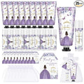 Leelosp 25 Set/100 Pcs Quinceanera Party Favor for Guest with Travel Size Hand Cream, Lip Balm, Card, Organza Bags Quinceanera Gift Set Sweet 15th Party Supply Birthday Souvenir(Purple)