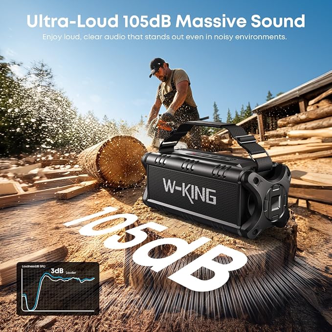 W-KING Bluetooth Speaker, 90W Max Loud IPX6 Waterproof Portable Speaker, 50W Deep Bass/Subwoofer *2/40H/EQ/TF/AUX, 105dB Large Boombox Outdoor Speakers Bluetooth Wireless for Party/Camping/Jobsite