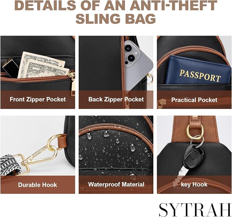SYTRAH Anti Theft Crossbody Bags for Women, RFID Sling Bag Travel Purse, RFID Cross Body Purses Chest Bag for Travel