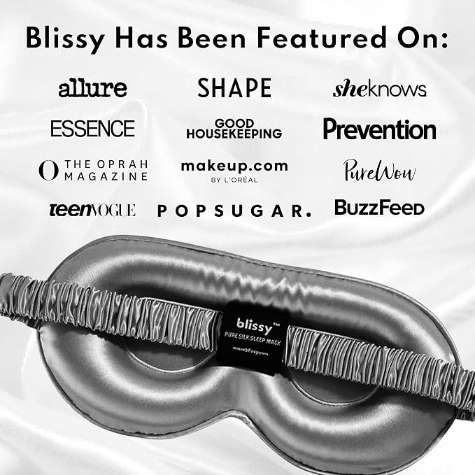Blissy Silk Sleep Mask Profile - 100% Pure Mulberry Silk 22 Momme 6A Fibers Silk Eye Sleeping Mask for Women & Men for Total Blackout - Blindfold Silk Sleep Mask Side Sleeper Eye Cover (Grey)