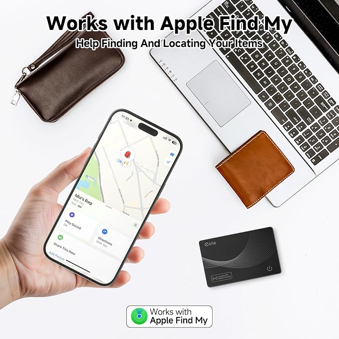 2026 [Apple MFi Certified] (iOS Only) Wallet Tracker Card, Rechargeable Thin Finder, Works with Apple Find My (iOS Only), Item Locator for Luggage Tags, Passports, Phone (Black, 2 Pack)