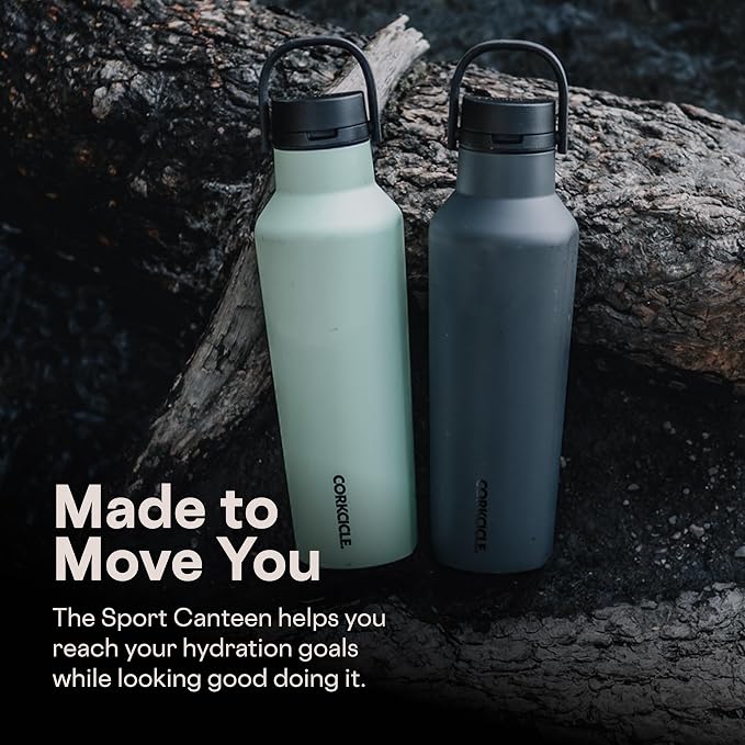 Corkcicle Sport Canteen - Keeps Drinks Cold 25 Hours - Stainless Steel Water Bottle - Triple-Insulated - Spill-Proof - Summer Drinkware Gift - Keeps Drinks Ice Cold - 20 oz - River