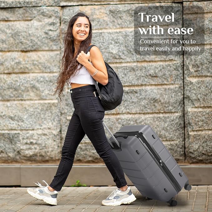 NEWBULIG 20 Inch Carry On Luggage, ABS Hard Shell Lightweight Rolling Expandable Suitcase with Double Spinner Wheels & TSA Lock, Travel Suitcase for Business Trips and Short Vacations, Dark Grey