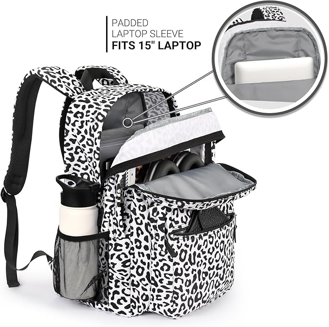 ZORFIN 26L Backpack for College, and Travel: Water Resistant Bookbag - Snow Leopard