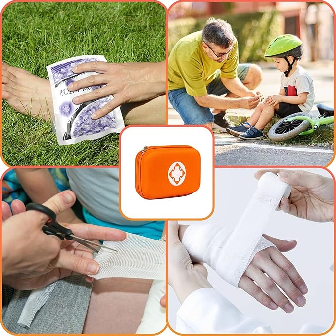 276PCS Mini Car First Aid Kit Travel Size for Business Trips, Compact First Aid Emergencies Kit Supplies for Rv Hiking Rode Trips Home Essentials, Orange AMORNING
