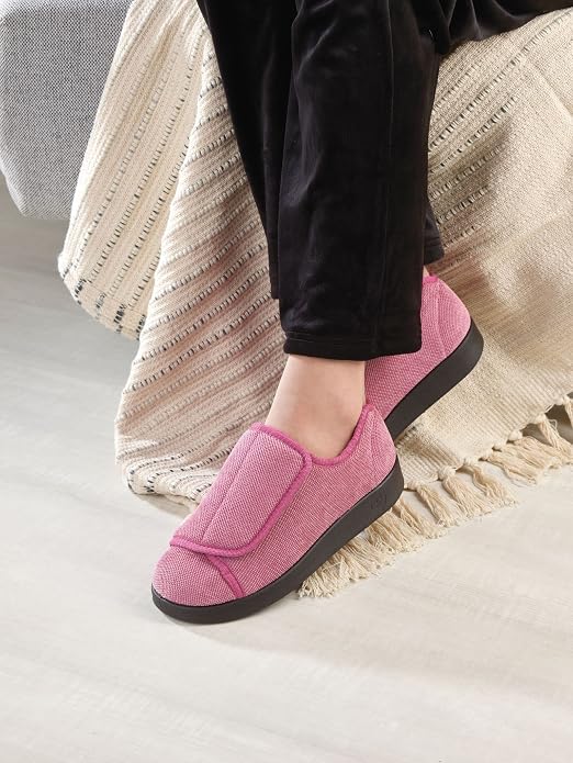 Silvert's Adaptive Clothing & Footwear Silverts Women's Extra Wide Adjustable Slippers Easy Closure Diabetic House Shoes Non Slip Comfort
