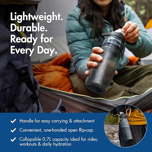 Katadyn BeFree AC Bottle 0.7L Water Filter Bottle for Travel & Daily Use | 2-Stage Filter Removes Bacteria & Microplastics, Improves Taste, BPA-Free, Fits Cup Holders - Smoke