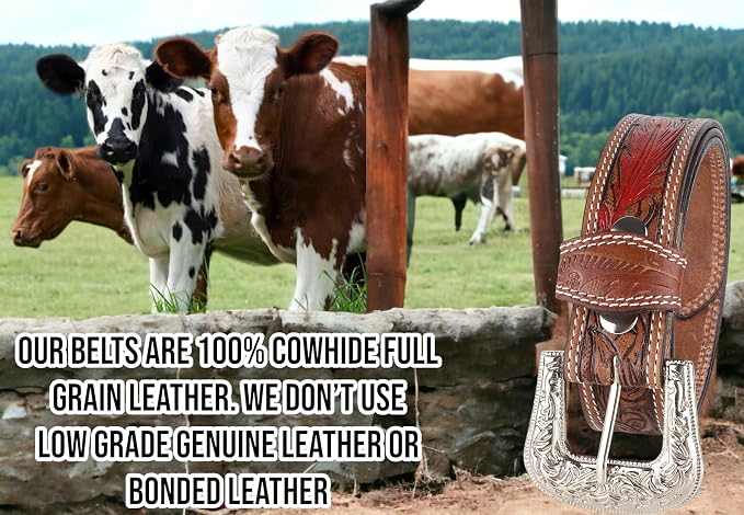 F&L CLASSIC mens Western full grain Leather belt Strap w/Snaps for Interchangeable Buckles, USA,