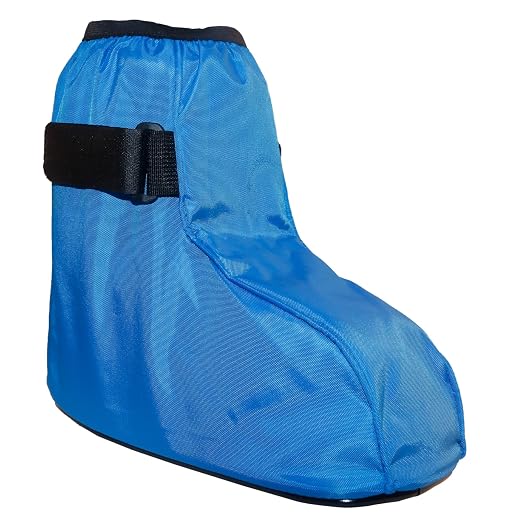Walking Boot Cover for Medical Fracture Cast Blue Short, Large | Water Resistant Slip Resistant Rubber Sole Easy On and Off Snug Fit