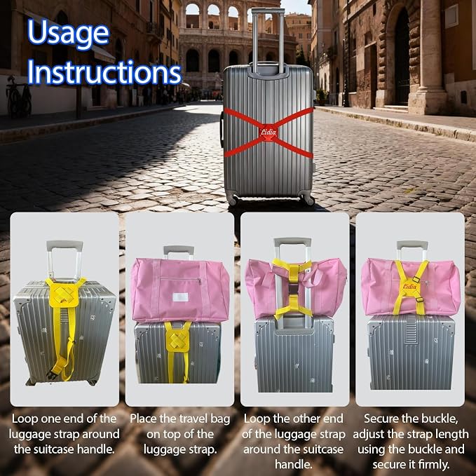 Personalized Luggage Straps Bag Bungee, 9 Pcs Custom Luggage Straps for Suitcases - Add a Bag Securely, Burst-Proof Elastic Travel Strap, High-Vis Luggage Connector Straps Adjustable 28"-95"
