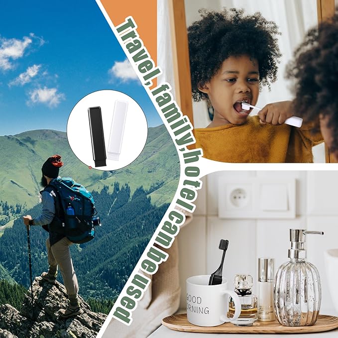 Patelai 2 Pieces Travel Toothbrush Set, Travel Size Toiletries, Soft Bristle Mini Foldable Tooth Brush with Case, Individually Wrapped Small Portable Toothbrush for Camping Home (Black and White)