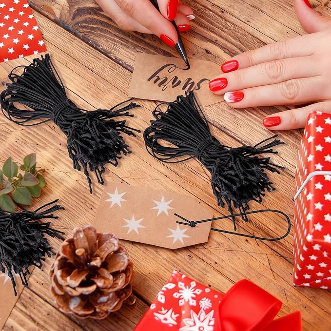 2000 Pcs 9 Inch Long Elastic Loop for Attaching Tags, Easy and Fast to Attach, Bundle of Elastic String for Hang Tag, Clothes Tabs, Price Tabs, Luggage Label (Black)