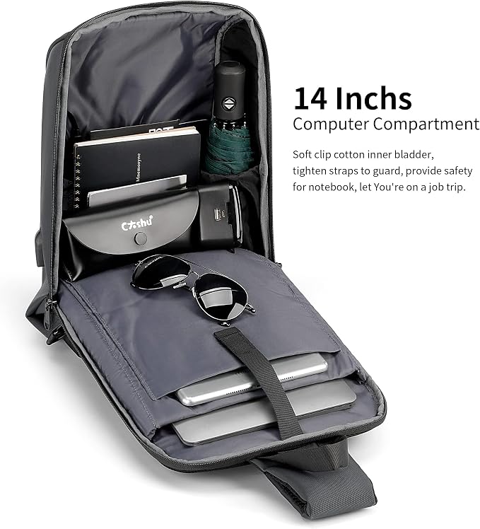 Kingsons 13" Anti-Theft Laptop Sling Backpack. Waterproof nylon, USB port. Ideal for travel, hiking, camping. (FG6301-Grey)
