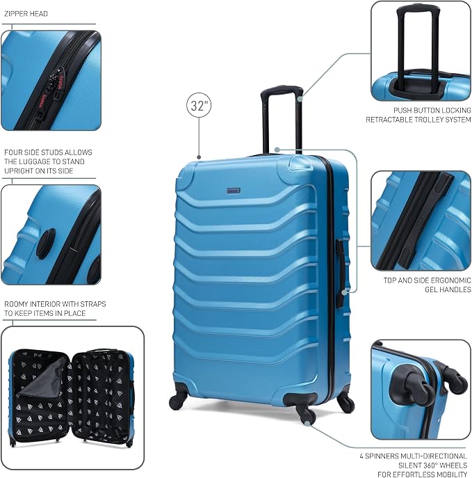 InUSA ENDURANCE Luggage with Spinner Wheels | Durable Lightweight Hardside Suitcase, Travel Bag with Handle and Trolley, 32-Inch Extra-Large Checked Luggage | Teal