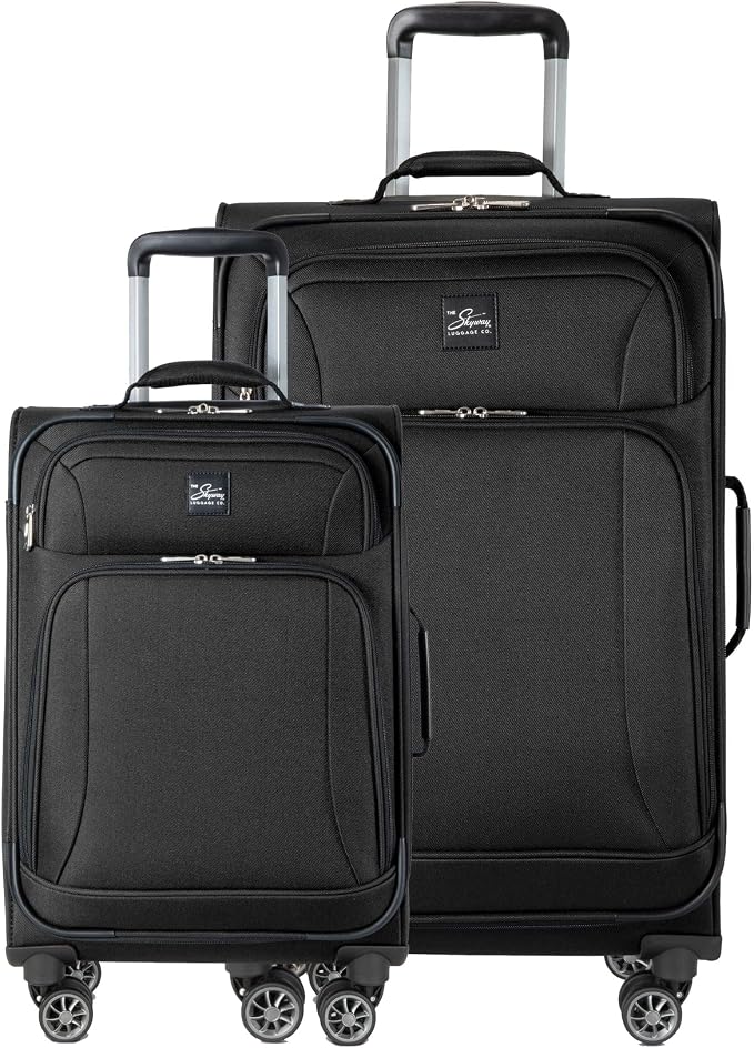 Skyway Epic Softside 2-Piece Luggage Set - Lightweight Suitcase with Wheels | TSA Approved Travel Bag | Spinner Suitcase | Luggage Set with Telescoping Handle, 20", & 28", Black