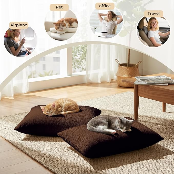 2 Pack Tiny Travel Pillows, 7"x11" Memory Foam Mini Neck Pillow for Travel and Airplane, Soft Machine Washable Small Pillows for Neck, Knee, Lumbar Support, Small Cushionfor Pet, Dogs (Brown)