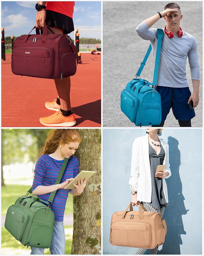 HanTrip Carry on Duffel Bag Foldable Duffle Bags for Travel, Large Personal Item Bags for Airplanes, Weekender Overnight Mens Travel Tote Bag for Women Softside Carry on Luggage (Coffee)