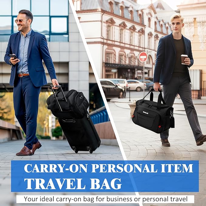Underseat Carry On luggage Bag Airplanes Personal Item Bags Weekender Overnight Travel Tote Bag Shoulder Small Softside Carry on Luggage Travel Duffel Bags For Men Women -18 IN Black
