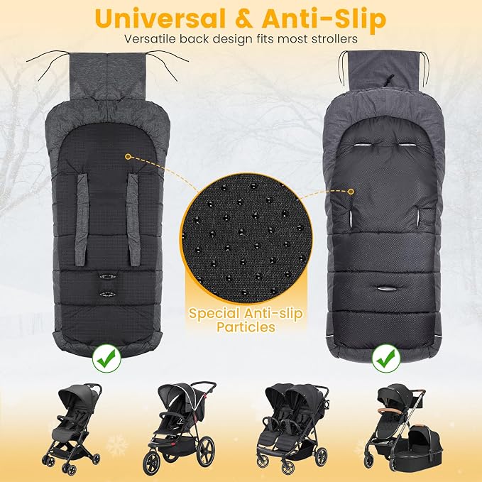 Orzbow Stroller Footmuff Universal - Weather-Proof Bunting Bag for Toddler, Warm Fleece Sleeping Bag for Cold Weather, Easily Attaches to Most Strollers, Baby Boys Girls Winter Essentials, Dark Grey