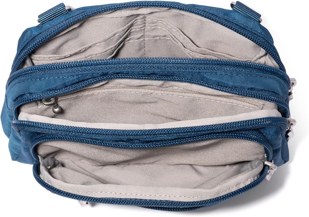 Baggallini Triple Zip Small Crossbody Bag for Women - Lightweight Convertible Fanny Pack Belt Bag