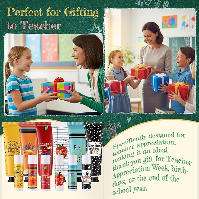 Loopeer 18 Sets Teacher Appreciation Gifts Bulk Hand Cream & Lip Balm Set Thank You Gifts for Teachers Staff Coworkers End of Year Graduation Travel Size Lotion Party Favors