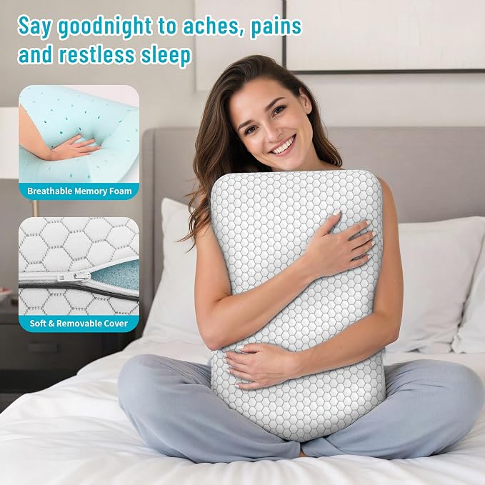 CushyOasis Memory Foam Pillows for Side, Back and Stomach Sleepers, Set of 2, Bed Pillow with Washable Cover and Breathable Mesh, Bed Pillow for Sleeping (Light Grey，Standard Size)