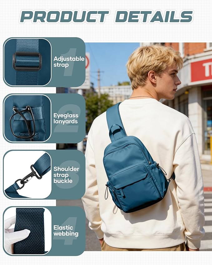 Blue Crossbody Sling Backpacks Sling Bag for Men Women, Small Shoulder Backpack, Anti Theft One Strap Motorcycle Backpack, Mini Tactical Chest Bags Daypack for Casual Travel Hiking Gym Outdoor Sports