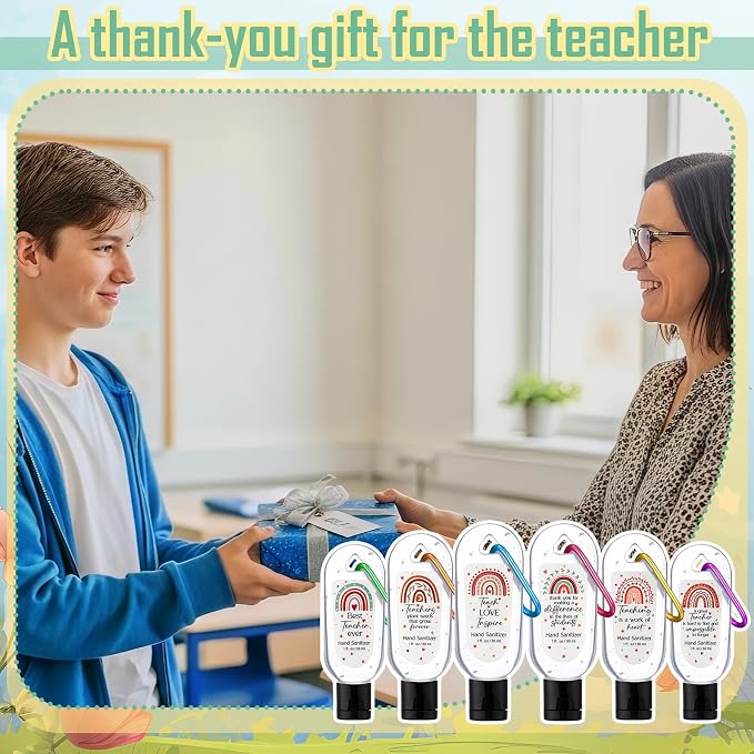 24 Pack Appreciation Teacher Gifts Bulk Scented Hand Sanitizers with Keychain Mini Hand Sanitizer Gel Bulk 1 oz Travel Size Back to School First Day of School Teacher Thank You Gift Employee