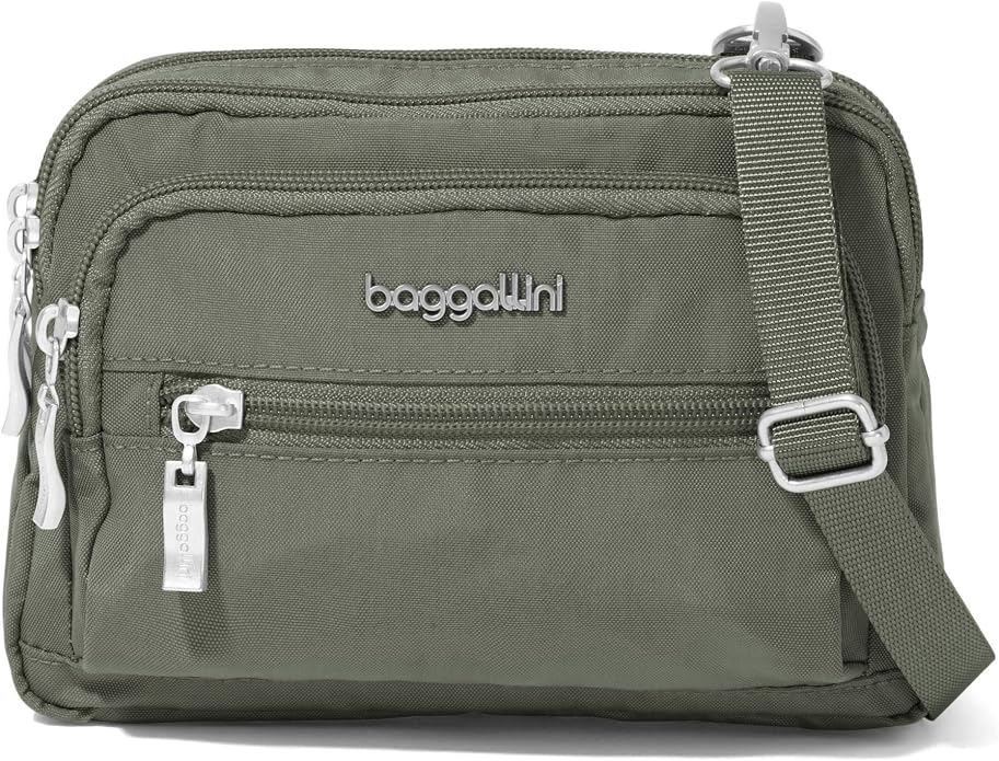 Baggallini Triple Zip Small Crossbody Bag for Women - Lightweight Convertible Fanny Pack Belt Bag