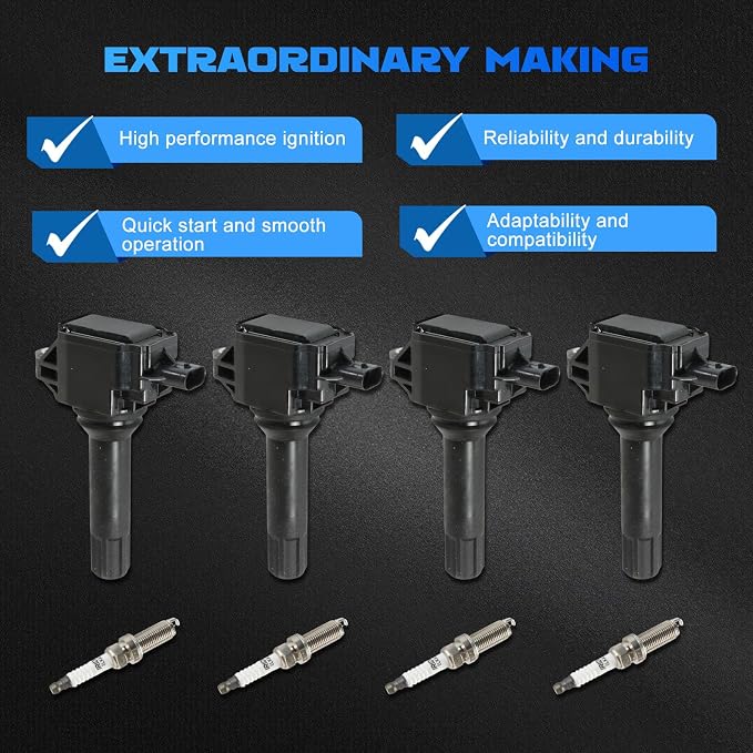 4PCS Ignition Coils & 4PCS Iridium Spark Plugs UF724 Ignition Coils Pack Fits for 2014-2016 Forester, 2013-2015 Impreza 2.0L 2.5L, Coil Pack Set Replace OE FK0438 NGK93501