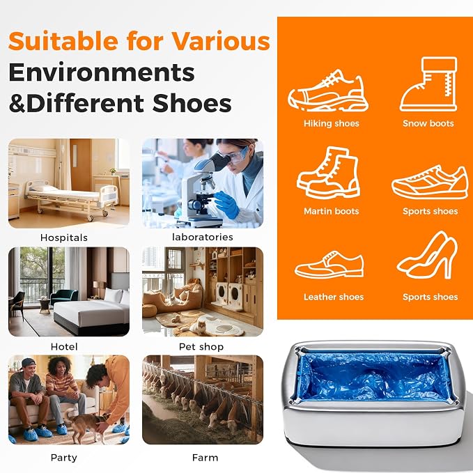 Automatic Shoe Cover Dispenser with 200 PCS Disposable Boot Covers, Hands-Free Step-On Machine, No Electricity, Non-Slip & Reusable, Fits Most Sizes for Home Office Lab & Medical Use