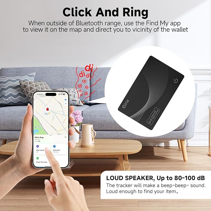2026 [Apple MFi Certified] Ultra Thin Wallet Tracker Card-(1.6mm), Rechargeable Card Finder, Works with Apple Find My (iOS Only), Item Locator for Luggage Tags, Passports, Phone (Black, 1 Pack)