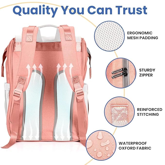 PILLANI Baby Diaper Bag Backpack - Toddler Backpack - Baby Bag for Girls & Boys, Large Waterproof Diaper Backpack - Diaper Bags with Changing Pad, Best Baby Shower Gifts - Stylish Pink Cute Diaper Bag