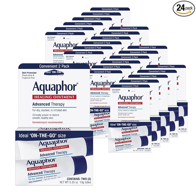 Aquaphor Healing Ointment Advanced Therapy Skin Protectant, Dry Skin Body Moisturizer, 0.35 Oz Tubes, Pack of 24