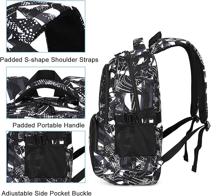 Bluboon Kids Backpack Boys Camo Bookbag Teens Elementary School Bag Daypack Travel Back Pack Middle school (Grey Graffiti)