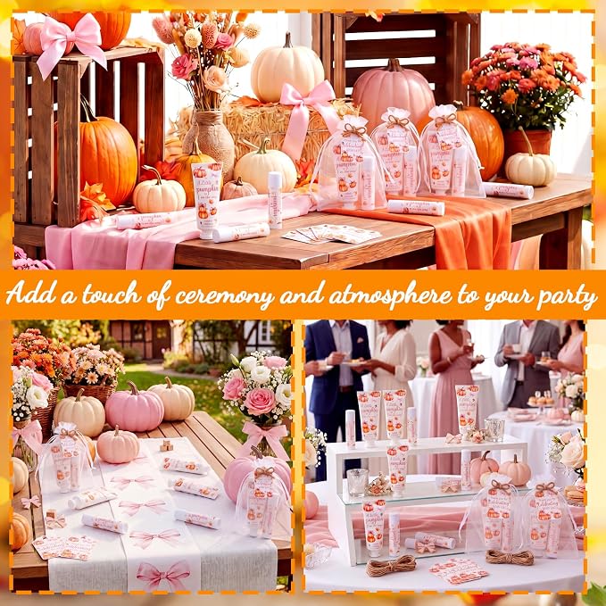 24 Sets Fall Pink Bow Pumpkin Baby Shower Hand Cream Lip Balm Gift Little Pumpkin Baby Shower Party Favors Travel Size Hand Lotion Lip Balm Bulk with Organza Bag Tags Birthday for Guest Kids