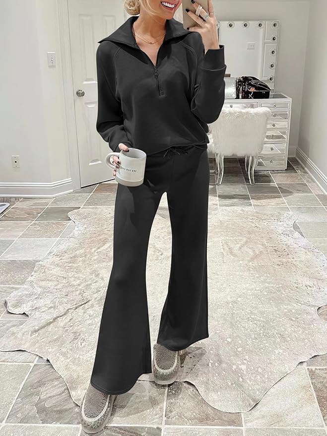 ANRABESS Women’s 2 Piece Outfits Half Zip Sweatshirt & Wide Leg Pants Airport Travel Lounge Matching Sets Sweatsuits Clothing