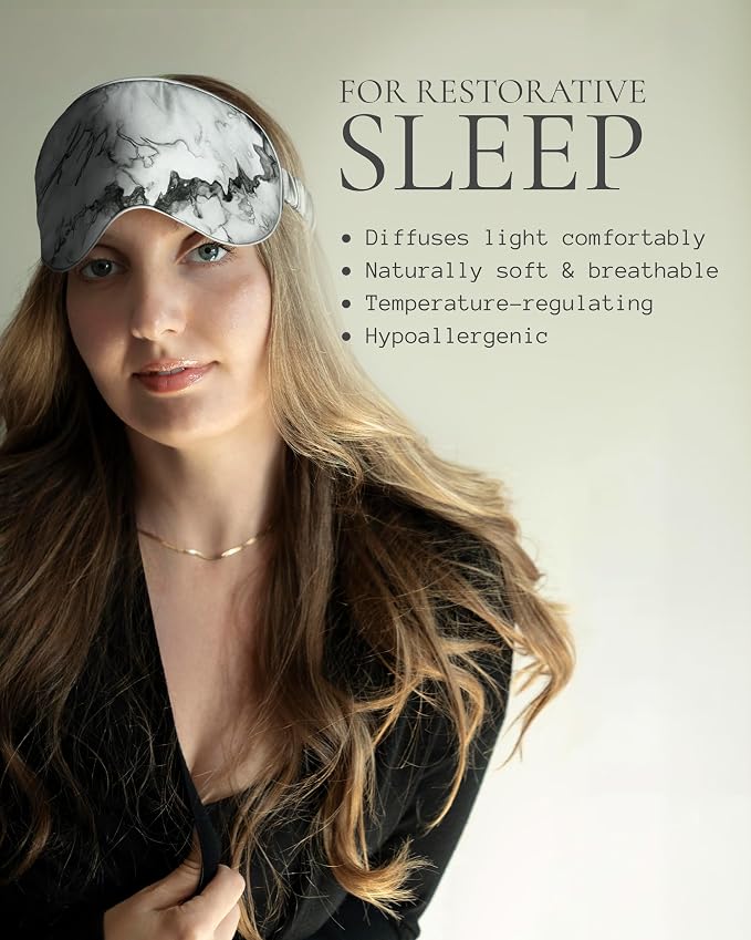 SILK & WILLOW - Botanical Print Pure Mulberry Silk Eye Mask & Scrunchie Gift Set, Luxurious Sleep Eye Mask & Hair Accessory Bundle, Durable Nature-Considerate Wellness Gifts for Women, Woodgrain