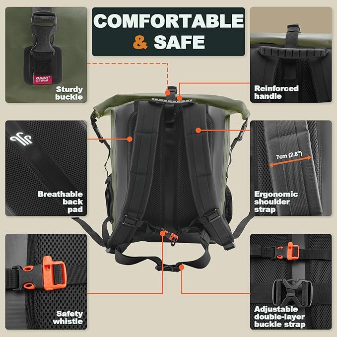OSAH DRYPAK Waterproof Backpack Dry Bag 25L/35L/55L/85L – Heavy Duty Roll-Top Hiking Backpack Sack Keeps Gear Dry for Travel, Kayaking, Boating, Camping, Rafting and Fishing