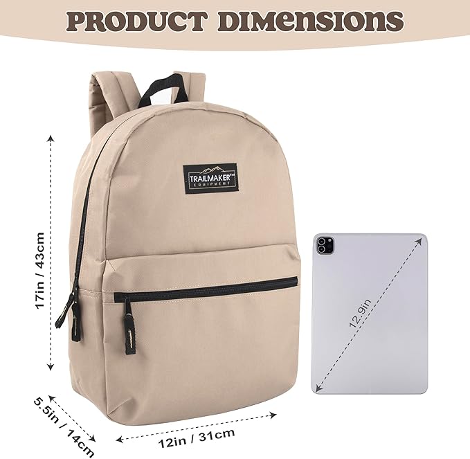 Trail maker Classic 17 inch Backpacks with Adjustable Padded Straps | School Backpacks for Girls, Boys (Khaki)
