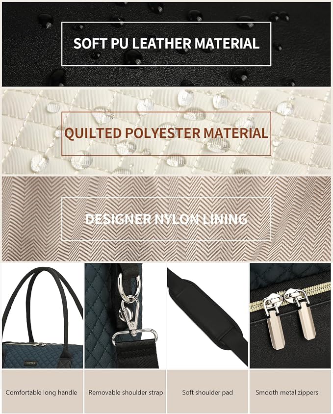 Weekender Bags for Women Travel, Under Seat Carry On Bags for Airplanes Overnight Bag with Shoe Compartment Luggage Sleeve, Foldie Travel Tote Bag Hospital Bag, Travel Gifts, PeacockBlue Black