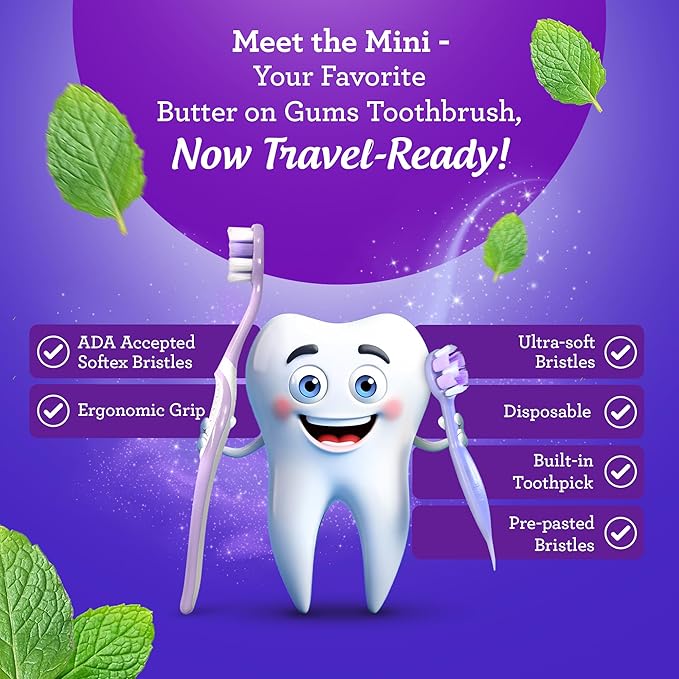 GuruNanda Ready-to-Go Disposable Mini Travel Toothbrushes - Butter on Gums Softex Bristles, Pre-Pasted Toothbrush & Toothpick - Fluoride-Free, No Rinsing Needed, 70 Ct (Pack of 2)