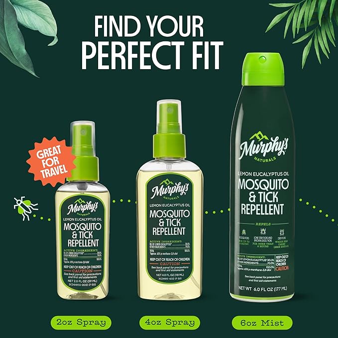 Murphy's Naturals Mosquito & Tick Bug Repellent Spray, Oil of Lemon Eucalyptus for Skin + Outdoor Gear, 4 Ounce Pump, 2-Pack