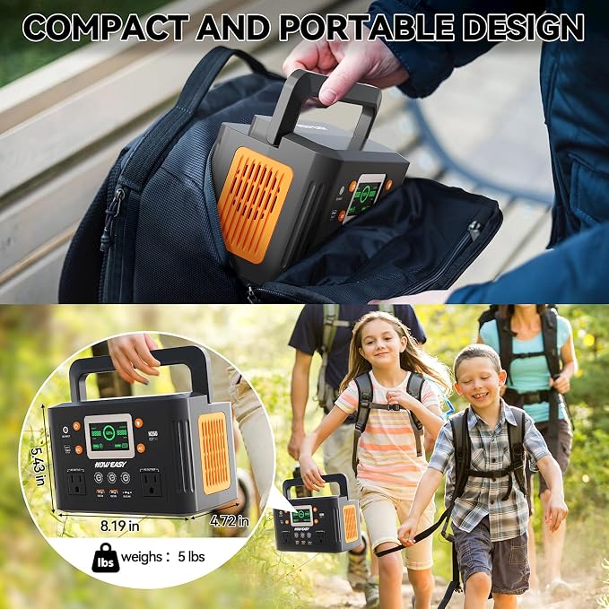HOWEASY Portable Power Station with Foldable 60W Solar Panel,260W Solar Generator with PD 65W,110V Pure Sine Wave AC Outlet for Outdoor Camping Trip Home Backup Emergency