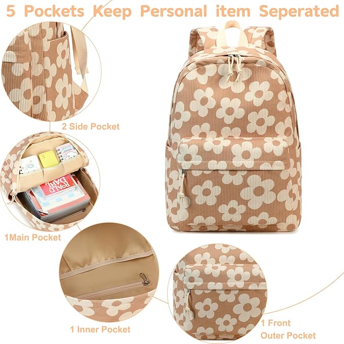 Bluboon School Backpack for Teen Girls Bookbags Elementary High School Corduroy Laptop Bags Women Travel Daypacks