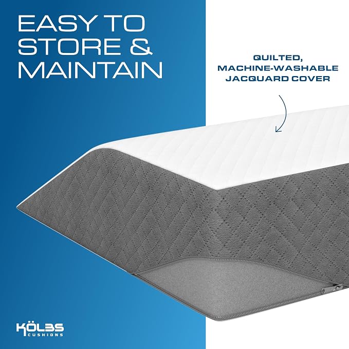 Kolbs Bed Wedge Pillow for Sleep Apnea, FSA Eligible Acid Reflux, and Back Pain Relief, with Chic Jacquard Cover - Headboard Wedges for Sleeping (Flat Top 7" Height)