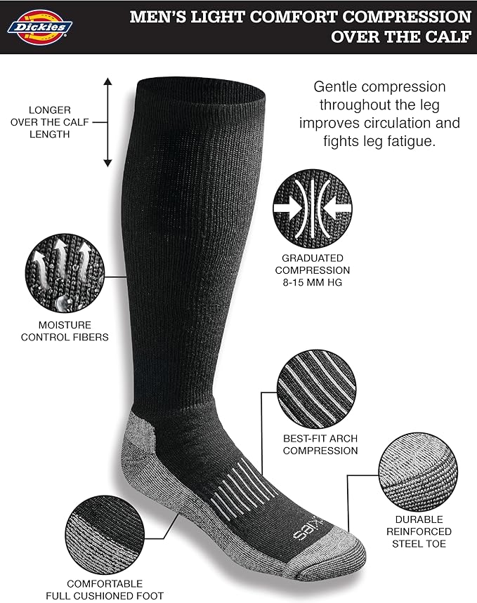 Dickies Men's Light Compression Comfort Over-The-Calf Socks, Available in M-XXL (2, 4 Pairs)